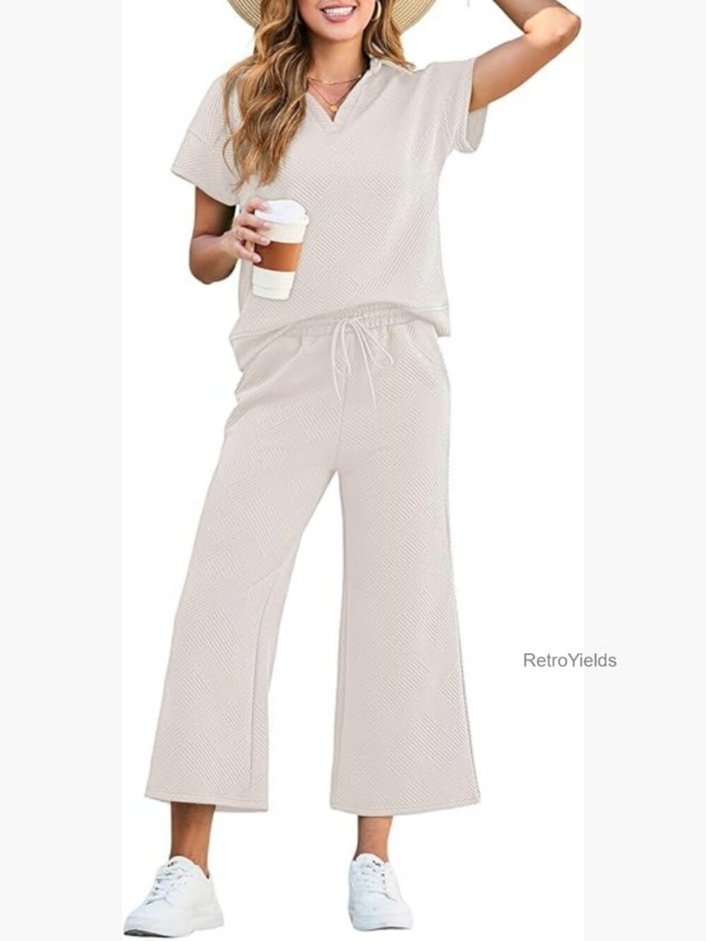 2 Piece Lounge Set Sweatsuit Short Sleeve Tops Wide Leg Pants